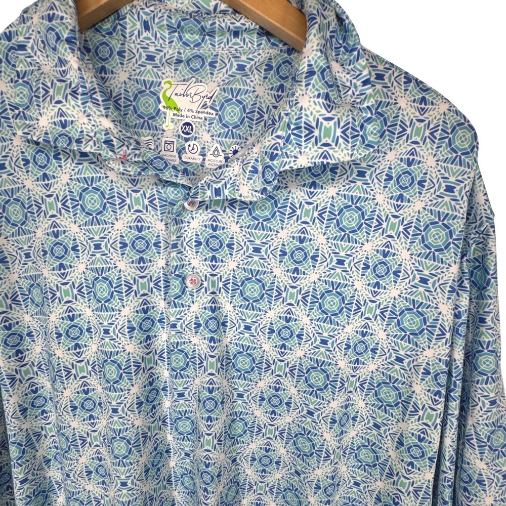 Tailor Byrd Mens Performance Golf Polo‎ Shirt Blue Geometric Short Sleeve XXL